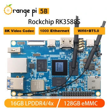 Orange Pi5B 16GB RAM + 128GB eMMC RK3588S 8-ядрен 64-битов гигабитов Ethernet на борда Wifi6 BT5.0 8K видео SBC едноплатков компютър