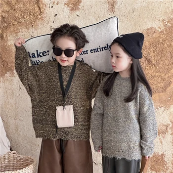 Бебешки плетен пуловер есенен и зимен пуловер за деца Нова корейска версия пуловери Детски пуловер за момиче момче жилетка