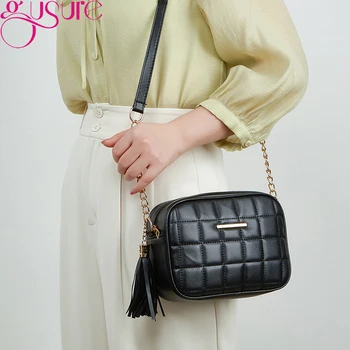 Gusure мода жени рамо чанти PU кожа метална верига площад Crossbody портмонета чанта женски купувач пътуване съединител чанти
