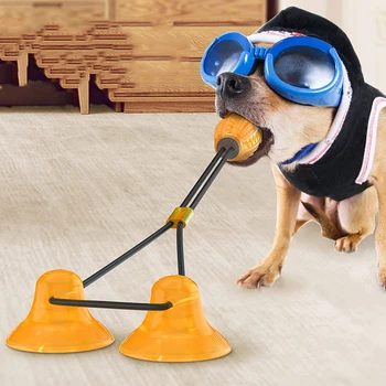 Неразрушима кучешка играчка Агресивни дъвчащи ухапвания устойчиви за големи кучета Силиконова смукателна чаша влекач куче топка играчка зъб почистване куче