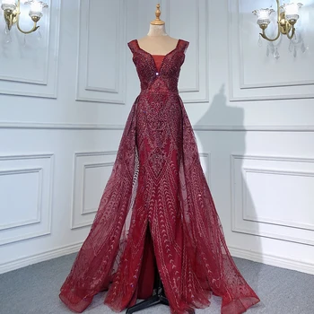 Serene Hill Wine Червени луксозни вечерни рокли рокли 2023 Beaded русалка елегантна полата за жени парти плюс размер LA71611