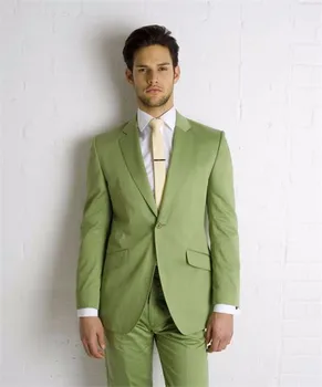 2018 Нов стил маслинено зелен Notch ревера младоженец смокинги мъжки костюми Groomsmen сватба най-добър мъж костюм (яке + панталони + вратовръзка)