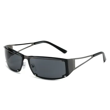 y2k Слънчеви очила без рамки жени мъже 2024 Персонализирани квадратни метални кухи стиймпънк очила популярни външни нюанси за шофиране uv400