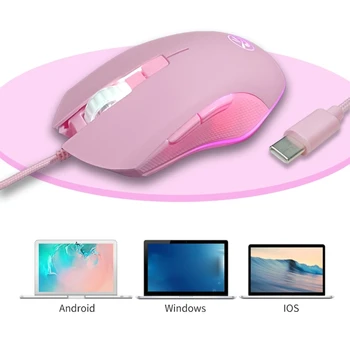 Високочувствителна мишка тип C USB C мишки 6 бутона 3600DPI ергономична геймърска мишка за Windows PC, лаптоп и повече устройства тип C