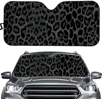 PZZ BEACH Черно и сиво леопард печат кола предното стъкло слънцесянка, UV лъчи рефлектор авто предния прозорец сенник, акордеон сгъване