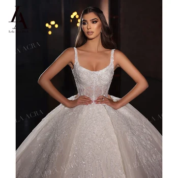 Без ръкави топка рокля сватбена рокля 2024 красива бродерия лъжичка принцеса булка LelaAcra SM106 плюс размер парти Вестидо де Нойва