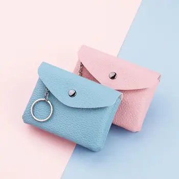 Portable реколта ключодържатели чанта двоен слой PU кожа корейски притежателя на карти ключодържатели жените монета чантата цип чантата портфейли