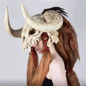 Кравешка глава череп маска страшно животински рог маска ужас Хелоуин маскарад карнавал косплей парти костюм реквизит