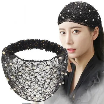 Широк ръб перла жени лента за коса дишаща коса обвързване шапки открит употреба бяла коса покритие корейски стил шапка лента