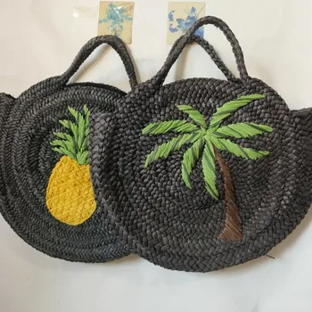 Дамски ананас кокосови слама тъкани чанта чанта ръчно тъкани рамо чанта