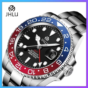 JHLU дизайн сапфир кристал двоен дисплей часовник за мъжки часовник водоустойчив блясък керамичен пръстен сгъваема ключалка кварцов часовник