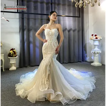 Тънка дантелена сватбена рокля нова висококачествена с добра цена фабрика