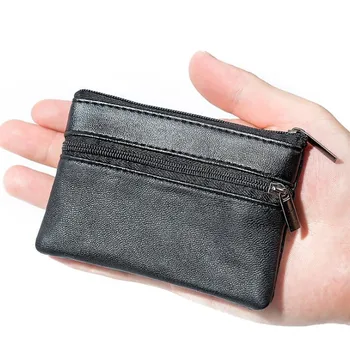 Мъжка монета чанта черна кожа един цип многофункционален мобилен телефон монета чанта мода мъжки мини портфейл