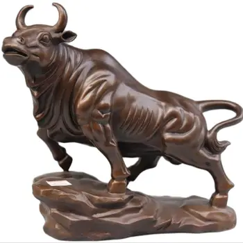 Китайски бронзов мед FengShui Ox Волове Крава Говеда Бик Статуя на изкуството на животните от рода на едрия рогат добитък
