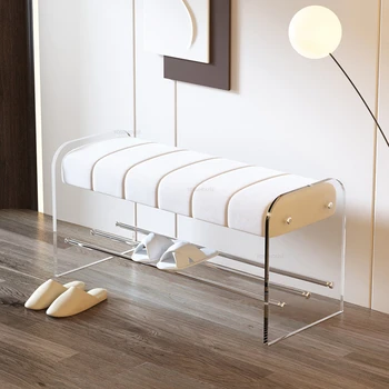 Nordic Акрилни столове за съхранение Леки луксозни мебели за хол Creative Home Bench Османци Модерен вход обувки за смяна на табуретка
