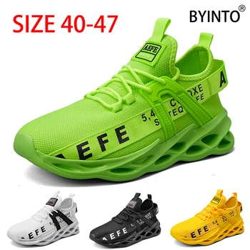 голям размер 40-47 мъжки тенис спортни обувки супер леки дишащи мрежести маратонки за чорапи зелено жълто острие мъжки маратонки Tenis Masculino