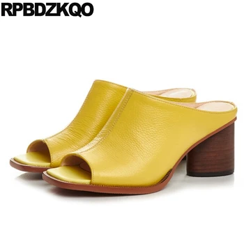 обикновен голям размер дама чехъл големи слайдове дизайнерски модни сандали луксозен висок ток 43 жени жълти обувки кожа 11 2021 Набит