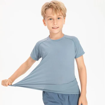 Нов къс ръкав TShirt за момчета Спортни дрехи Летни тройници Върхове Детска тениска Детска възраст от 5 до 12 години Tee Teen Момче