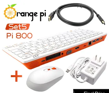  Orange Pi 800 + 5V4A Type-C захранване + безжична мишка + HDMI кабел, RK3399 преносим мини компютър 4K HD WiFi + BT 5.0 комплект за клавиатура за игри