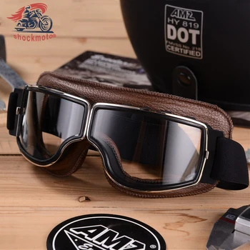Универсален мотоциклет Реколта очила кожа мотоциклет скутер Biker мото очила очила за Steampunk каска очила прахоустойчив