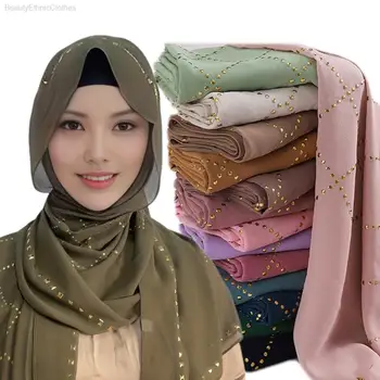 Жени мюсюлмански обикновен шал шифон диаманти шалове Малайзия дълга лента за глава ислямски арабски обвивка тюрбан главата Bandanas 70 * 175CM