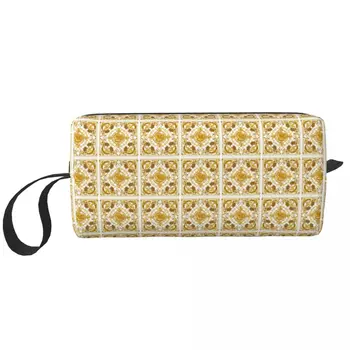 Луксозен златен лъв Европейска флорална чанта за грим Жени Пътуване Козметичен организатор Сладки тоалетни чанти за съхранение