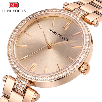 MINI FOCUS Марка Луксозни дамски часовници Водоустойчиво розово злато Relogio Feminino Montre Femme Дамски ръчни часовници Quartz Reloj Mujer