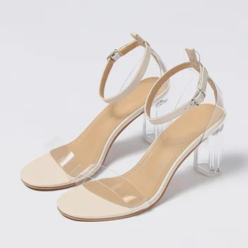2023 Лято Дамски сандали Прозрачни високи токчета Сандали Помпи Изчистване на жените Секси сандали с отворени пръсти Дамски парти обувки
