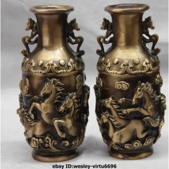 Китай бронзов мед Fengshui осем кон война-кон битка кон кон бутилка ваза двойка 23CM