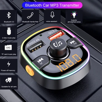 Нов Bluetooth 5.0 Car FM предавател Безжичен LED предавател MP3 плейър Handsfree Car Fm модулатор PD QC 3.0 USB зарядно за кола
