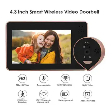 1080P WiFi врата звънец Peephole камера зрителя домашна сигурност двупосочно аудио нощно виждане 4.3 'FHD видео звънец камера