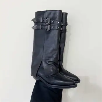 2023 Нова есен високи ботуши мода заострени пръсти дамски обувки кратък естествена кожа секси високи токчета Бота Феминина размер 35-40 Горещо