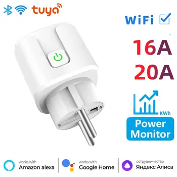 Smart Plug WiFi Socket EU 16A / 20A с функция за синхронизиране на монитора на захранването Tuya Smart Life APP Control работи с Alexa Google Home