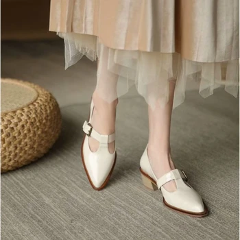 BCEBYL нова мода посочи дебел петата кухи дишащи дамски обувки лято плитка уста прост щифт ключалката елегантен високи токчета