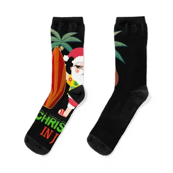 Коледа през юли Santa Surfing Summer Surf Socks essential hockey golf socks luxe Мъжки чорапи Дамски