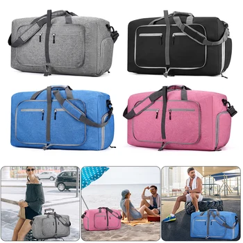 Голям капацитет пътуване Duffel чанта рамо спортна чанта жени водоустойчив Оксфорд сгъваема голяма чанта за пътуване мъже фитнес багаж сак
