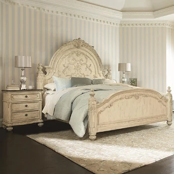 Американско луксозно резбовано легло от масивно дърво Френска старинна спалня двойно легло