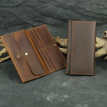  Висококачествен дълъг портфейл с джобен телефон Мъж Жена Естествена кожа Clip чанта за мулти карти Притежател на парични карти за дама мъжки