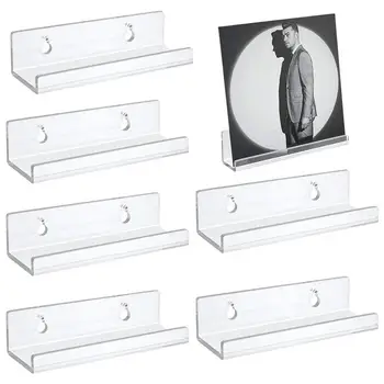 6PCS Прозрачен акрилен рафт за запис Невидим плаващ рафт за книги 4inch Durable Record Wall Display Holder рафтове 