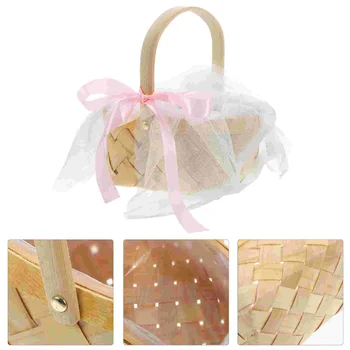 Бамбукова кошница Многофункционален ратан тъкан малък с дръжка кошници за съхранение Цветна аранжировка Сватбен държач