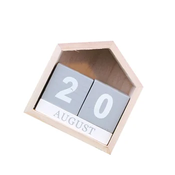 1PC Дървен календар къща форма ръчно завъртане календар настолен украшение за офис дома (класически)