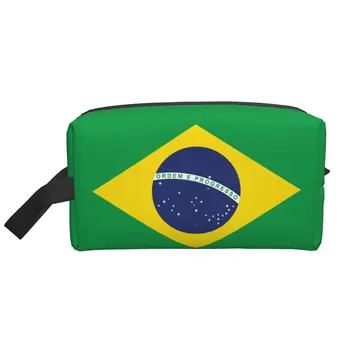 Бразилия бразилски флаг козметична чанта голям капацитет черен цип съхранение чанта преносими дами пътуване грим четки чанта водоустойчив