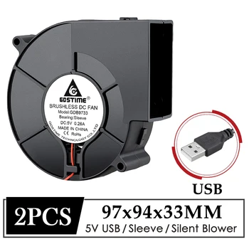 2Pcs Gdstime DC 5V USB вентилатор 97x94x33MM турбокомпресорен вентилатор 90MM голям поток центробежен безшумен вентилатор за промишлено преносимо охлаждане