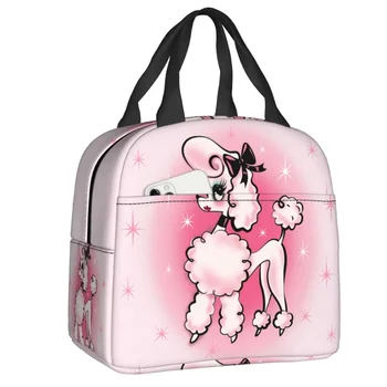 2023 Нов луксозен розов пудел изолиран обяд чанта за открит пикник карикатура Pudel куче преносим термичен охладител Bento кутия деца