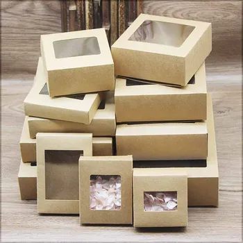 20pcs DIY хартиена кутия с прозорец бяла/черна/крафт хартия Подаръчна кутия Опаковка за сватбена кутия за домашно парти