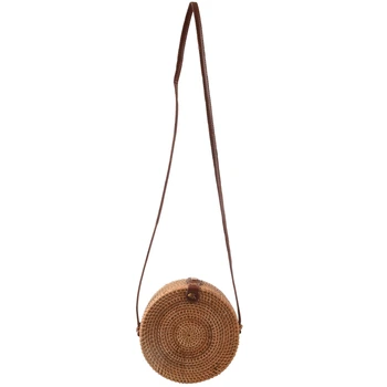 Бали реколта ръчно изработени Crossbody кожена чанта кръг плаж чанта момичета кръг ратан чанта малки бохемски рамо чанта