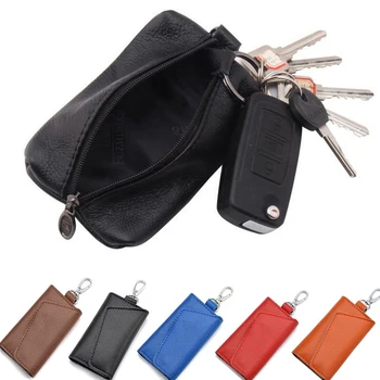 Портфейли с ключове от естествена кожа за мъже Луксозен марков ключодържател Жени Мъже Организатор на ключове за кола Домашна помощница Zipper Key Case Bag