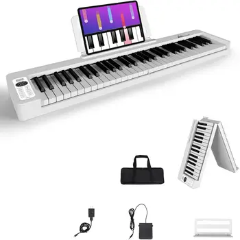 HOT Многофункционален електронен орган преносим 61-ключ сгъваем LCD дисплей BT свързан цифрово пиано за възрастни начинаещи