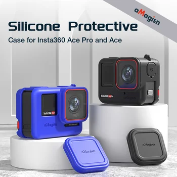AMAGISN За Insta360 Ace Pro Силиконов капак на камерата Защитен обектив и калъф за тяло с ремък за аксесоари Ace & Ace Pro
